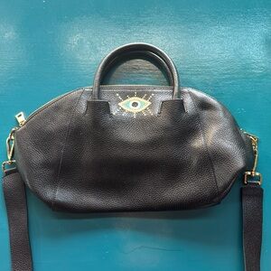 Black Leather Hand Painted Mon Purse Satchel